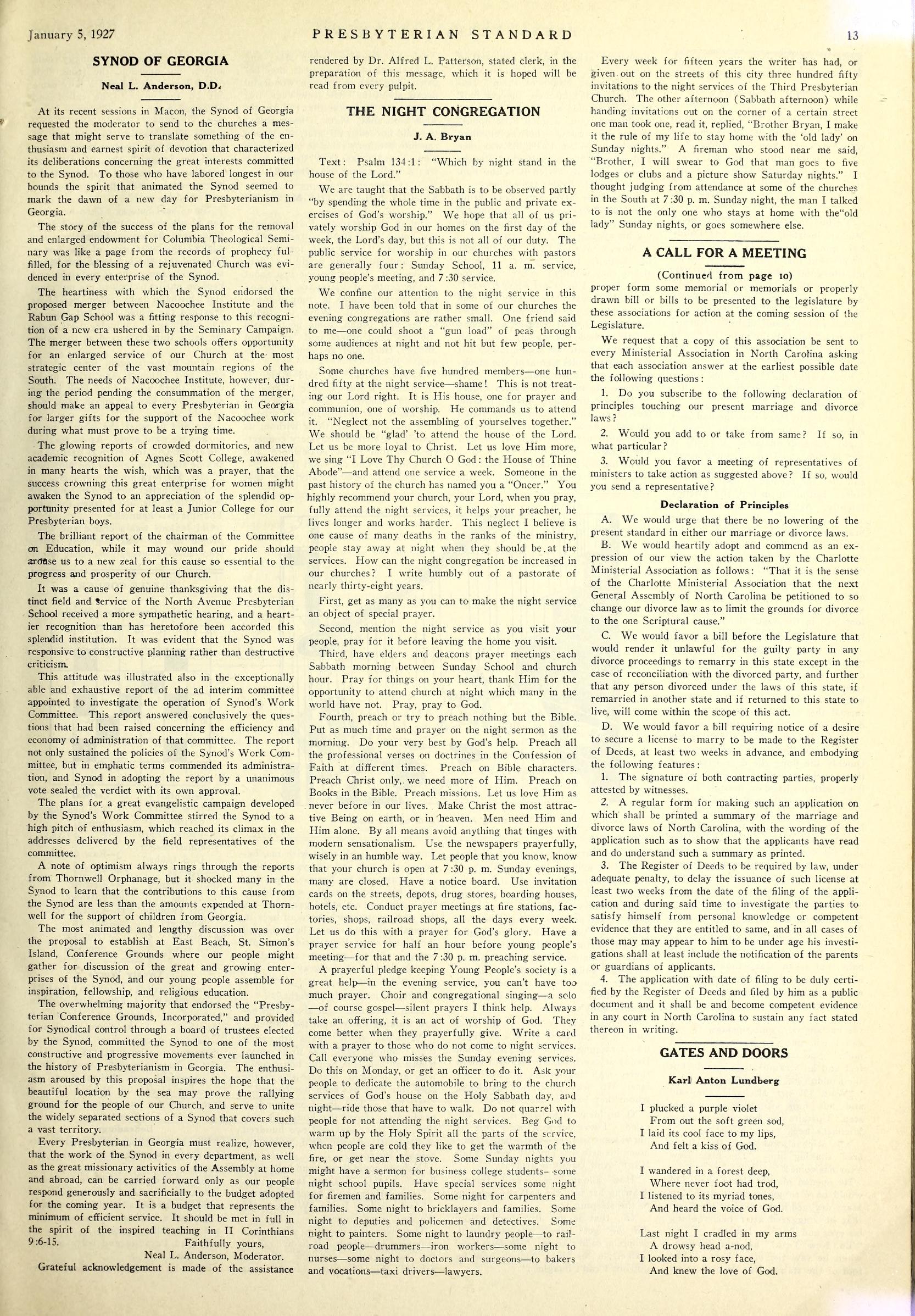 The Night Congregation by J.A. Bryan